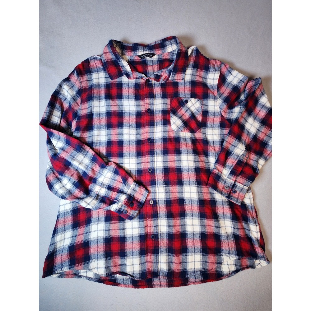 Alpine Design Mens XXL Red Blue White Plaid Flannel Button Down Shirt L/S